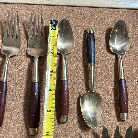 Antique Cocktails Forks Knives Spoons Royal Crown Design Rose Wood Handles - Picture 15 of 17